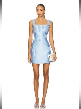 elliatt elder blue embellished floral square neck mini dress size small NEW